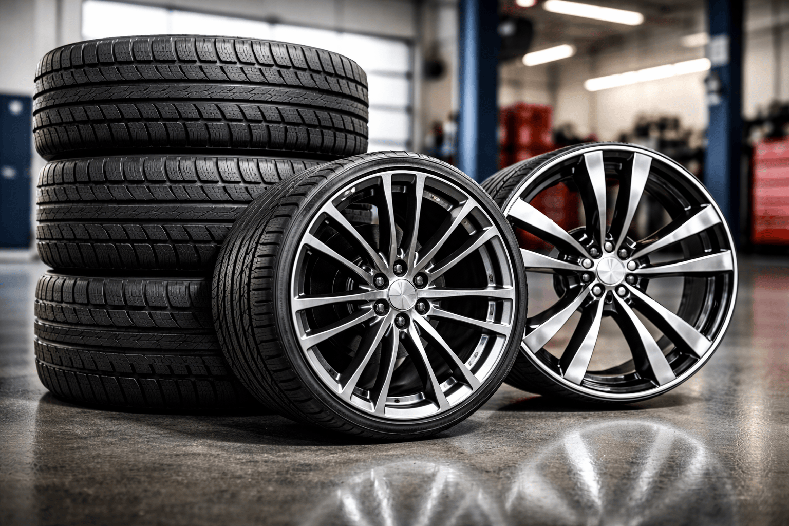 Close-up of tires and rims